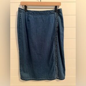 Vintage Y2K AbFab Denim Wrap Skirt Size 10 Blue Cotton Knee Length